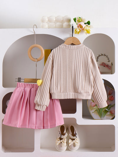 Conjunto Elegante: Abrigo Manga Larga y Falda Tableada Liso - Image 13