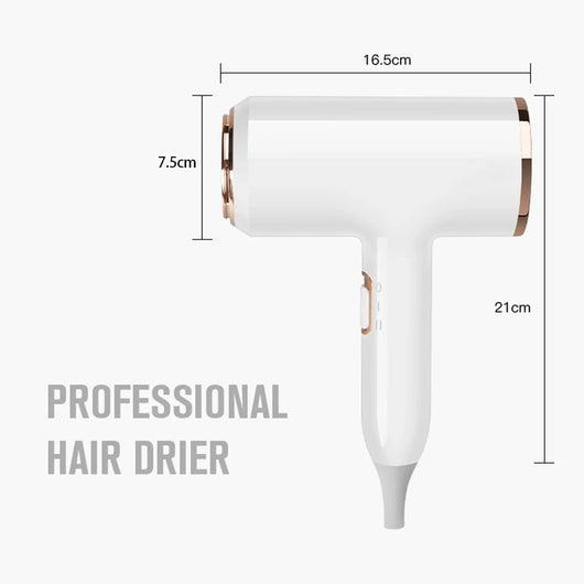 White hair dryer with rose gold accents, U.S. plug, and a concentrator nozzle for household use. - Image 16