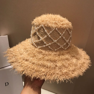 Sombrero de Rafia Tejido a Mano con Perlas - Colección Verano - Image 3
