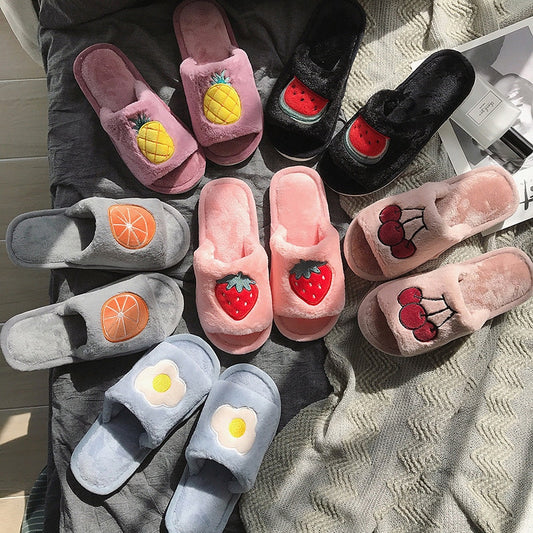 Pantuflas de Algodón con Estampado Frutal para Mujer