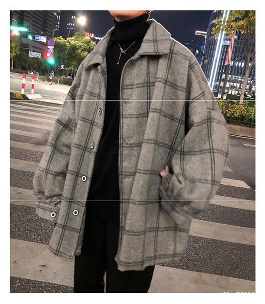 Abrigo de Lana Cuadros Estilo Coreano - Gabardina Larga Invierno Hombre - Image 9