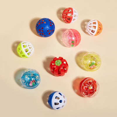 Six colorful plastic bell mesh hollow cat teasing balls in orange, green, red, purple, and pink, each 4cm. - Image 4