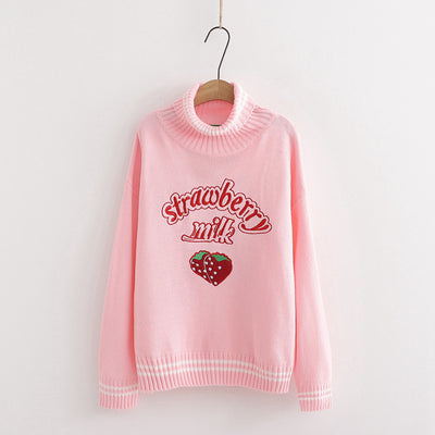 Suéter de cuello alto con bordado de fresas - Image 10