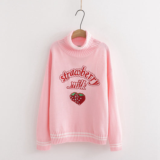 Suéter de cuello alto con bordado de fresas - Image 10