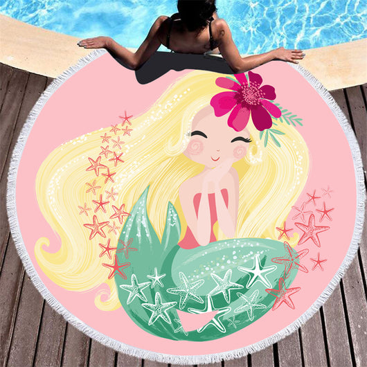 Toalla de Playa Redonda de Microfibra Sirena Rosa Infantil - Image 8