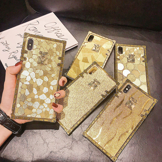 Funda para teléfono cuadrada dorada con brillo - Image 5