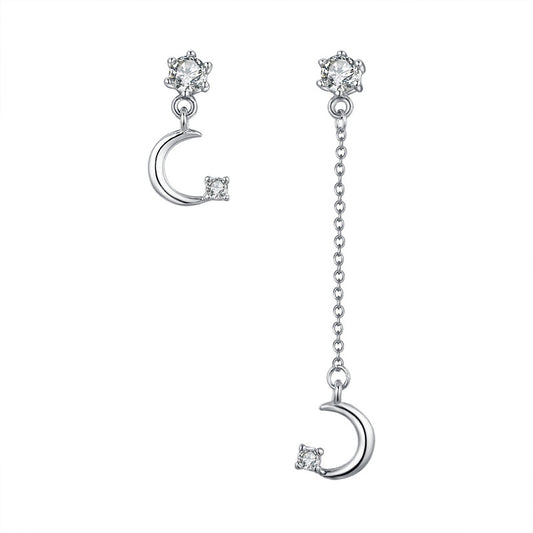 Aretes de Plata 925 Asimétricos Estrella y Luna