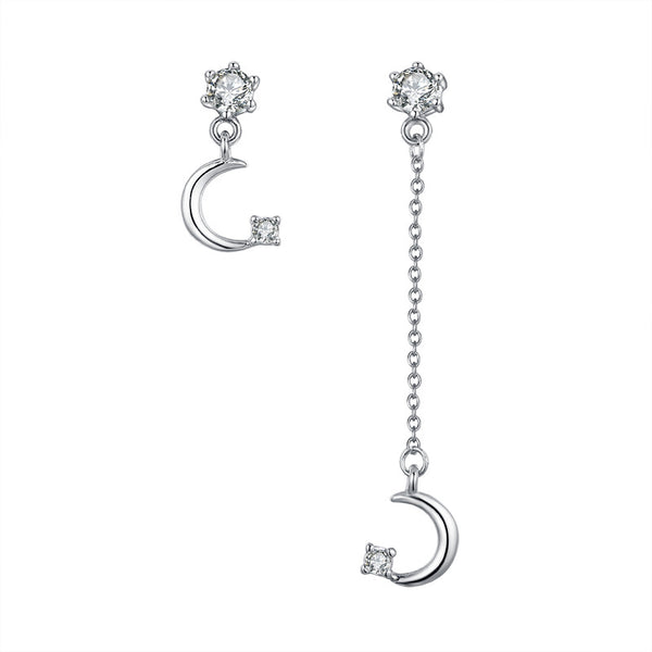 Aretes de Plata 925 Asimétricos Estrella y Luna