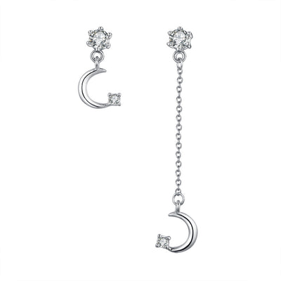 Aretes de Plata 925 Asimétricos Estrella y Luna