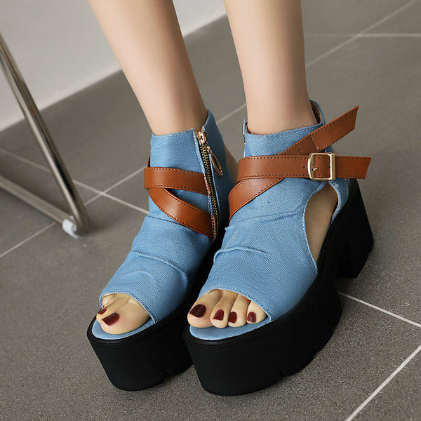 Sandalias de Denim para Mujer con Tira de Anillo y Punta Abierta