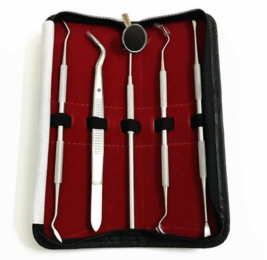 Kit de 5 Herramientas Dentales Profesionales Acero Inoxidable - Raspador, Espejo y Explorador - Image 3