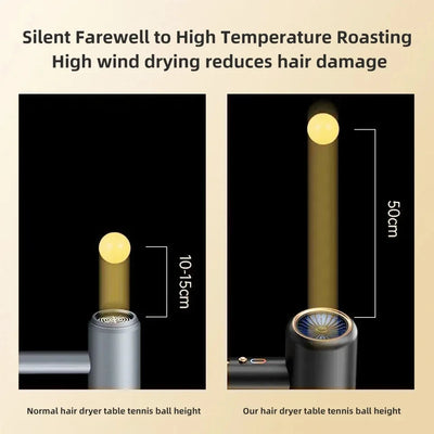 Gray professional hair dryer with a blue fan, 1875W, shown with a US 110V plug and a rotating air collector nozzle. - Image 20