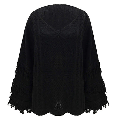 Suéter Mujer Cuello Redondo Manga Larga con Borlas - Diseño Clásico Liso - Image 3