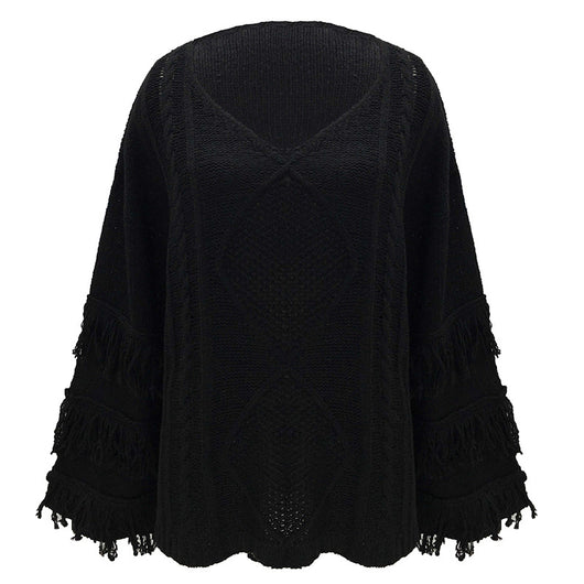 Suéter Mujer Cuello Redondo Manga Larga con Borlas - Diseño Clásico Liso - Image 3