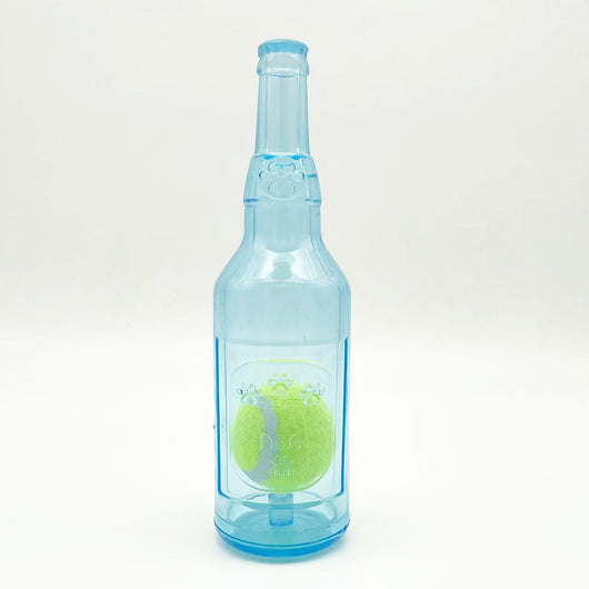 Translucent blue pet molar toy shaped like a bottle, featuring embossed paw prints and the word "DOG". - Image 10