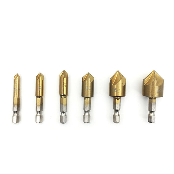 Set de 6 Brocas Escalonadas para Madera con Cuchilla Achaflanadora