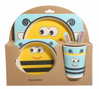 Juego de Vajilla Infantil 5 Piezas - Platos y Vasos de Fibra de Bambú Natural para Bebés - Image 6