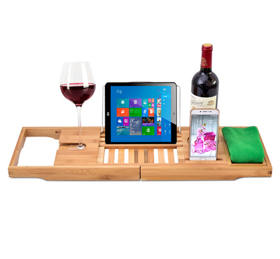 Bandeja de Bambú para Bañera con Soporte para Tablet, Copas y Accesorios - Image 3