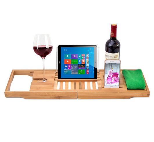 Bandeja de Bambú para Bañera con Soporte para Tablet, Copas y Accesorios - Image 3
