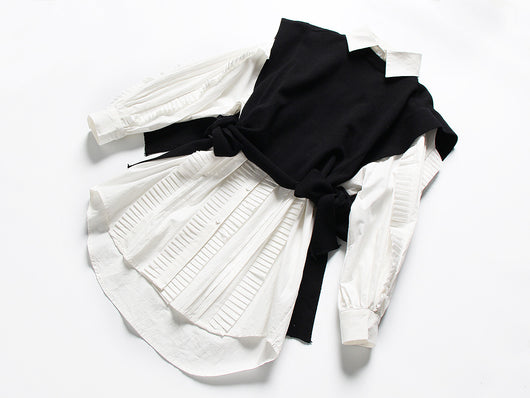 Conjunto de Dos Piezas: Chaleco de Encaje y Vestido Camisero Blanco - Image 2