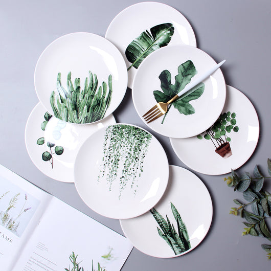 Plato Decorativo Hoja Verde Estilo Nórdico