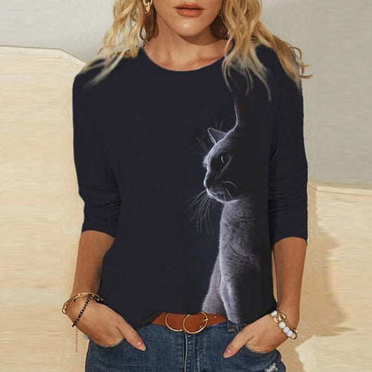 Playera Manga Larga Estampada Cuello Redondo para Mujer - Image 20