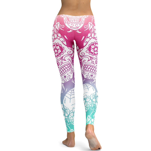 Leggings Deportivos Calavera Multicolor con Diseño Blanco - Image 4