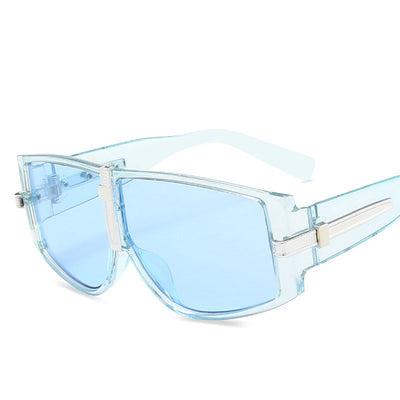 Black large square frame sunglasses with dark lenses and silver-tone accents on the temples and bridge. - Image 8