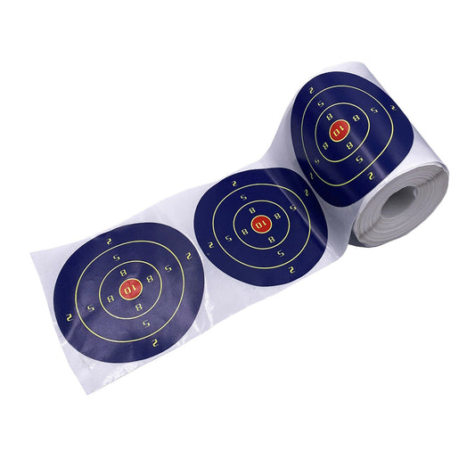 Roll of dark blue shooting target stickers with fluorescent yellow rings and numbers, and a red bullseye. - Image 2