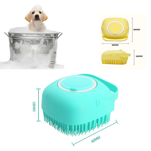 Cepillo de Baño para Mascotas con Dispensador de Jabón - Cerdas de Silicona Suave