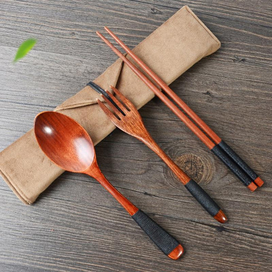 Juego de 4 Cucharas y Palillos de Madera Japonesa para Mesa