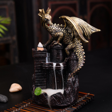 Quemador de Incienso Castillo Dinosaurio con Efecto Cascada