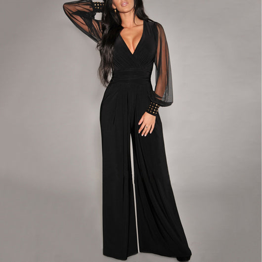 Jumpsuit de Pierna Recta con Costuras de Malla y Remaches - Image 4