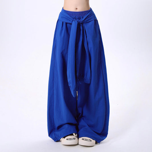 Pantalones Casuales Retro con Cordones y Diseño Clásico de Color Sólido