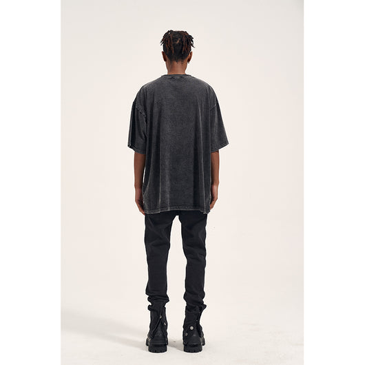 Camiseta Oversized Vintage Estampado Hueso Lavado para Hombre - Image 3