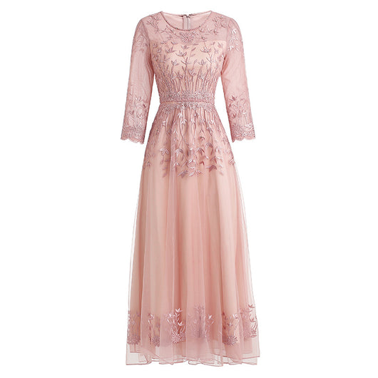 Vestido Largo de Encaje Bordado con Cuentas - Elegancia Temperamental - Image 16
