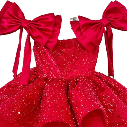 Vestido Princesa Niña Falda Tutú Rojo con Lentejuelas y Moño - Image 5