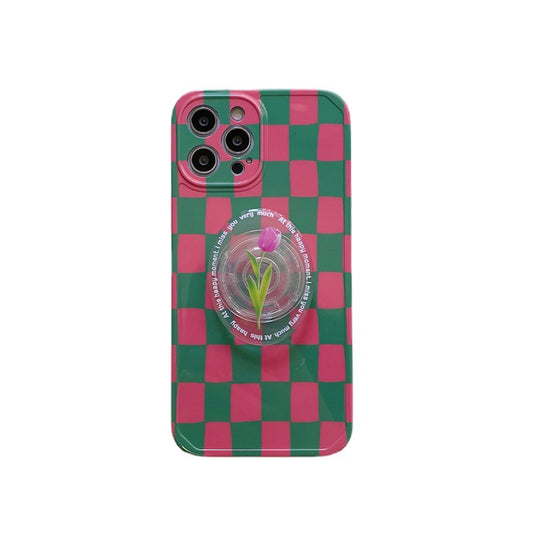 Funda Protectora para Celular Cuadriculada con Diseño de Tulipanes - Image 2