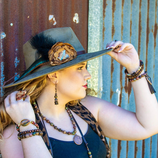 **Genuine Picasso Jasper Collar Necklace w/ Indian Head Pendant 261h