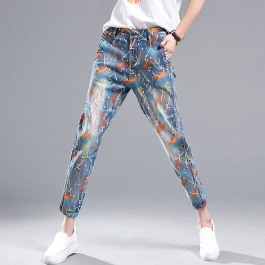 Pantalones Harem Cintura Alta con Estampado Artístico