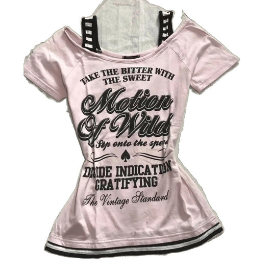 Camiseta Retro a Rayas con Parches y Estampado de Letras - Ajuste Slim - Image 2