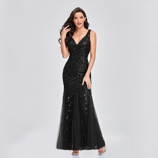 Vestido Largo Elegante sin Mangas con Escote V y Lentejuelas Bordadas - Image 21