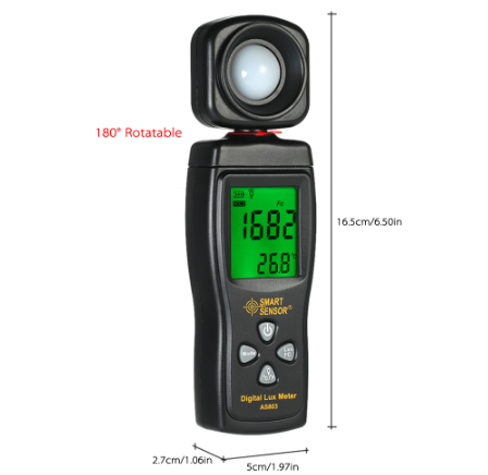 Medidor de Luz Digital SMART SENSOR AS803 - Luxómetro LCD de Precisión Profesional