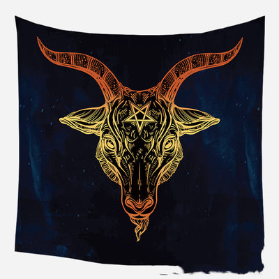Golden crescent moon and woman silhouette tapestry with a floral crown against a dark blue starry background. - Image 17