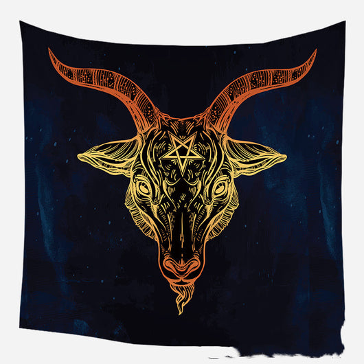 Golden crescent moon and woman silhouette tapestry with a floral crown against a dark blue starry background. - Image 17