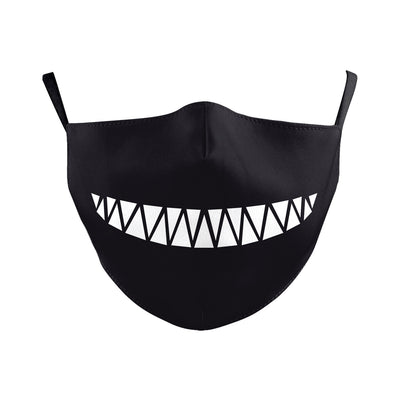 Beige Halloween face mask with a wide-open mouth print featuring red lips, white teeth, and a pink tongue. - Image 19