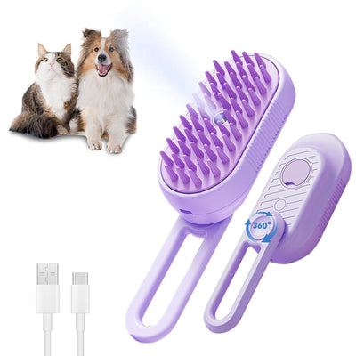 Cepillo Vaporizador 3 en 1 para Gatos - Deshedding Spa con Mango Plegable