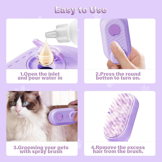Cepillo Vaporizador 3 en 1 para Gatos - Deshedding Spa con Mango Plegable - Image 4