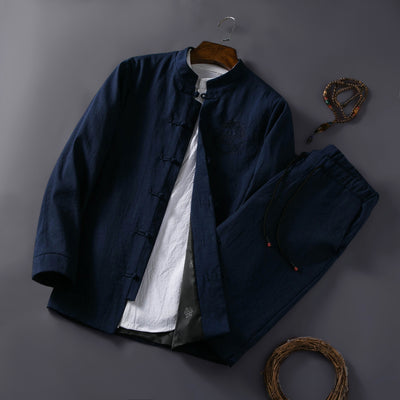 Traje Étnico Retro Chino Primavera - Cuello Mao para Hombre - Image 8