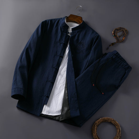 Traje Étnico Retro Chino Primavera - Cuello Mao para Hombre - Image 8